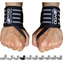 WOD Nation 24-tommer v?gtl?ftning h?ndledsbind - 24 i sort/gr? - krog og l?kke tommelfingerl?kkestropper - H?ndledsst?tte til styrkel?ft og styrk