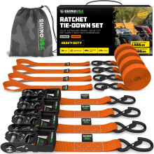 Rhino USA Kit de correas de trinquete resistentes (paquete de 4) 1.6 pulgadas x 8 pies (resistencia a la rotura de 5 208 lb) Correas de amarr