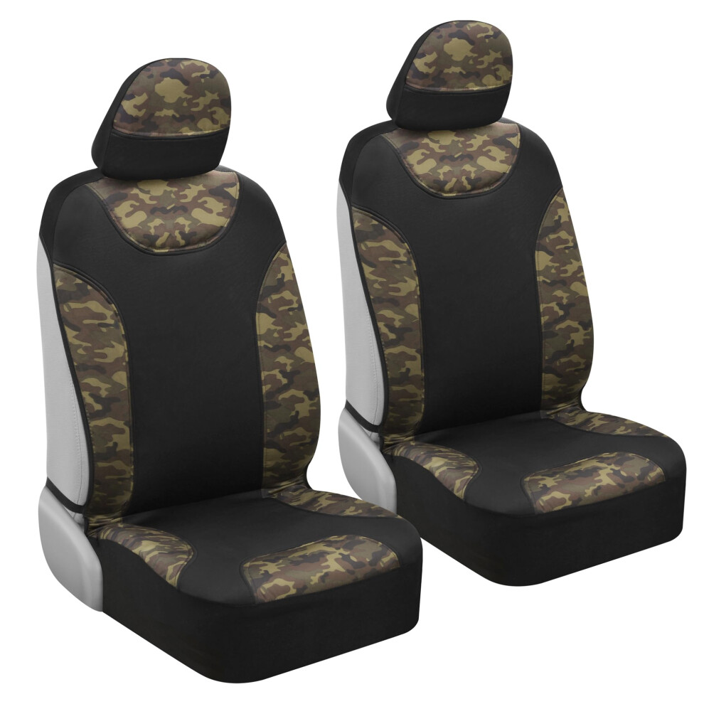 Bdk Waterproof Camo Seat Covers For Car Truck Van Suv 2 Pack - Two-Tone & Camouflage Durable Neoprene Seat Protectors Sideless Design Compat Black 826942659263