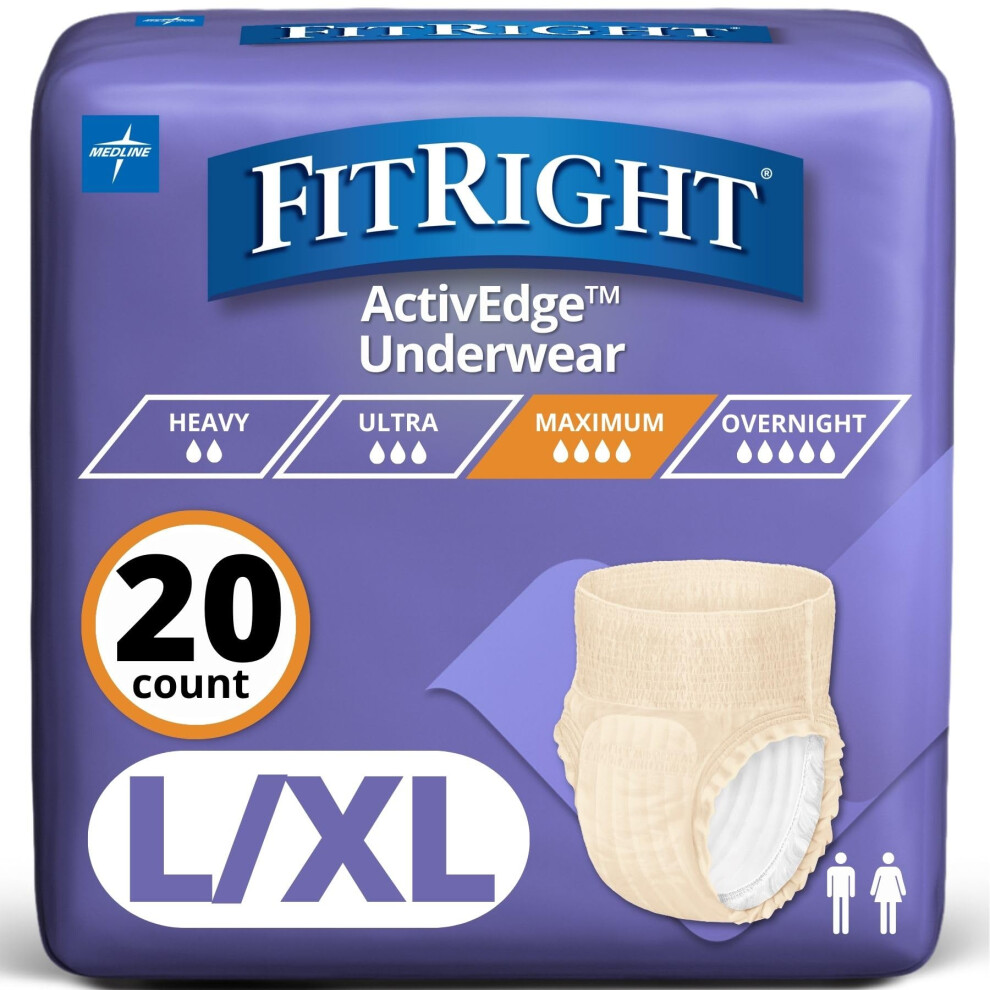 Medline Fitright Ultra Protective Incontinence Underwear For Women Heavy Absorbency Large/Xl 40 To 56"""" 20 Count