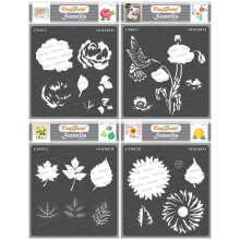 Leaves and Flowers Layered Stencils for Crafts Reusable Vintage Rose Poppy Sunflower and Leaves Stencil 4Pcs Size 6X6 Inches Layering Stencils for
