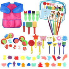 YZNlife Kids Paint Brushes Sponge Kits,52 pcs Painting Brushes Tool Kit for Kids Early DIY Learning Include Foam Brushes, Pattern Brushes Set, Waterpr