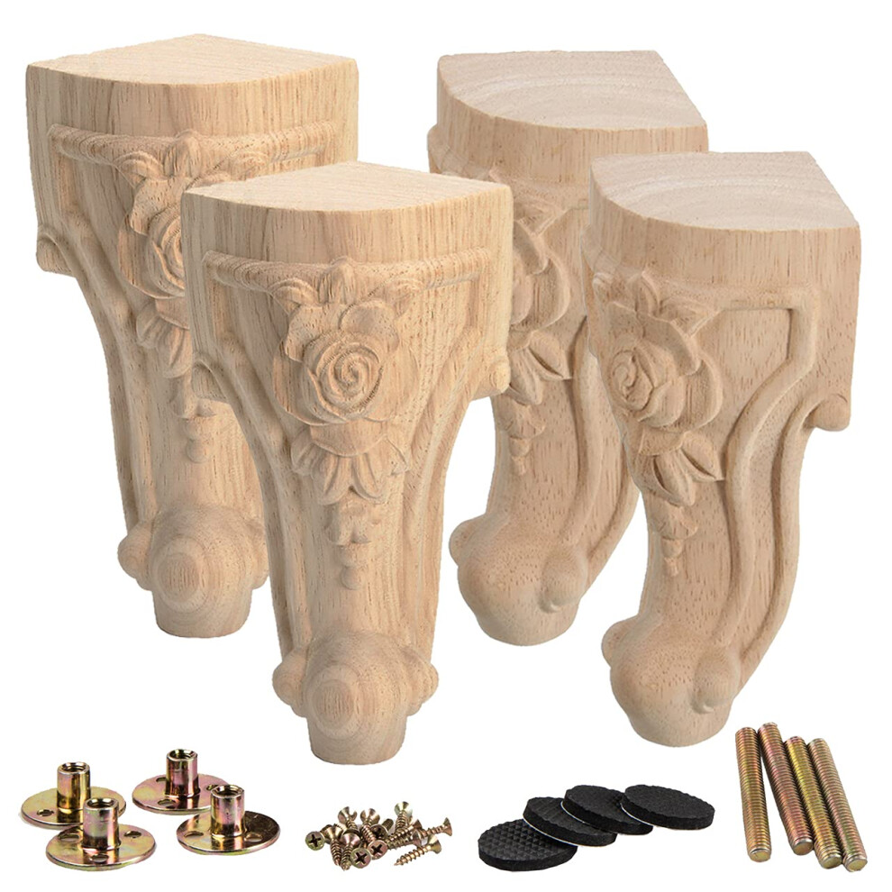 La Vane 8 Inch / 20Cm Wooden Furniture Legs Set Of 4 European Style Solid Wood Carving Furniture Replacement Feet Decoration For Sofa Cabinet Wardro 8789221332740