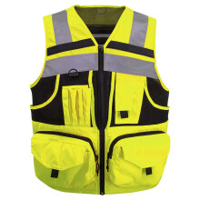 ZUJA 3M reflecterende strepen veiligheidsvest Hi-vis geel gebreid vest met 10 zakken Heldere constructie werkkleding voor dames en heren. (Groot)