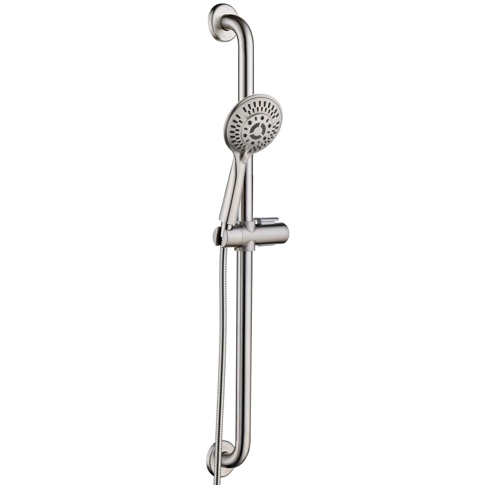 Bright Showers Stainless Steel Slide Bar Grab Rail Set Ada Compliant Includes Handheld Shower Head And 69-Inch Hose (Brushed Nickel)