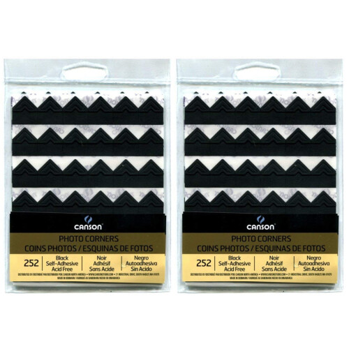 2-Pack Bundle - Canson Self Adhesive Photo Corners Peel-Off Archival Quality Black 252 count each Pack