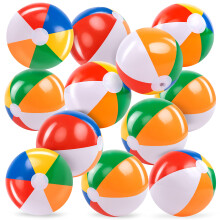 12? Rainbow Beach Balls 12 Pack; Inflatable 12pcs Beach Pool Party Toys