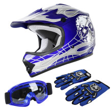 TCT-MOTORPARTS DOT Jeugd Kinderen Motocross ATV Helmen Offroad Straat Crossmotor Go-Kart BMX MX Integraalhelm Blauwe Schedel Samll Maat