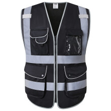 JKSafety 9 multifunctioneel veiligheidsvest met ritssluiting aan de voorkant en reflecterende strips voldoet aan ANSI/ISEA-normen (150-zwart 3x-g