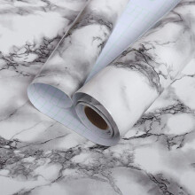 VEELIKE Papier peint impermable en marbre noir et blanc brillant pour comptoirs 15,7'' x 354'' Papier peint auto-adhsif amovible en vinyle pour