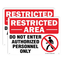 Restricted Area Do Not Enter Authorized Personnel Only Sign - 2 Pack - 10 x 7 Inches Rust Free .040 Aluminum - UV Protected Waterproof Weatherproof