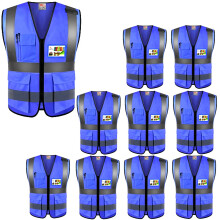 zojo Sikkerhedsveste med h?j synlighed med lommer til udend?rs arbejde Cykling Jogging G?sport - Passer til m?nd og kvinder (pakke med 10 XXXL-bl