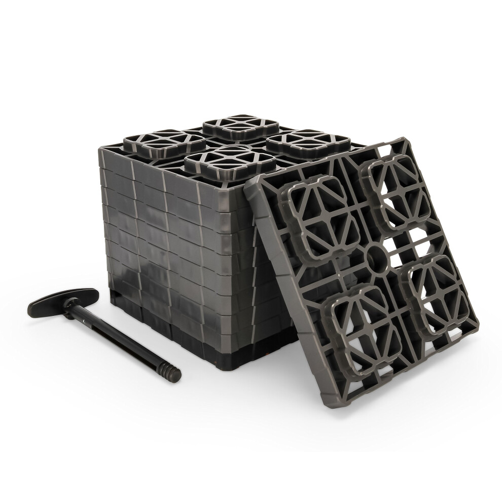 Camco Fasten Xl Camper/Rv Leveling Blocks - Features Interlocking Design For Customizable Height - Carrying Handle Twists To Secure Blocks For Rv Sto 014717210263