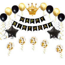 Szletsnapi party dekorcis KSZLET - Boldog szletsnapot zszl Arany Korons Balloon Arany s Fekete Latex Balloon Perfect Party Supplies