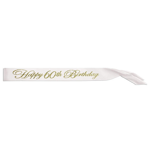 Beistle White Grattis p 60-rsdagen Glitterad Satin Sash - 1st