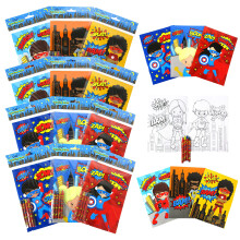 Tiny Mills Superhelte maleb?ger til b?rn - 12 b?ger og 48 farveblyanter Party Favors Pr?mier Favor Bag Filler Party Supplies