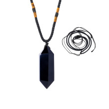 Runyangshi Pendenti di cristallo curativo di ossidiana nera Collana di quarzo di cristallo naturale a doppia punta 6 Chakra sfaccettato Bacchetta