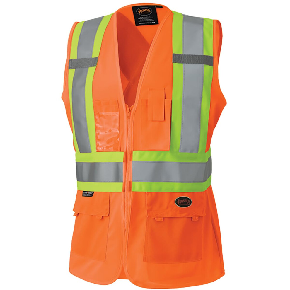 Pioneer Safety Vest for Women With Pockets - Hi-Vis Reflective Tape - For Construction - Orange-image-OPC-PN9B9PC-NEW