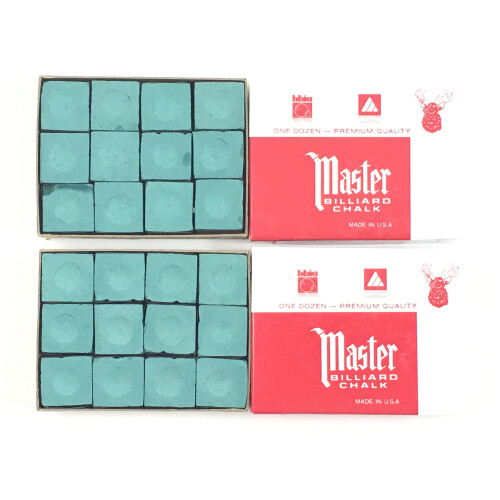 Fremstillet i USA - 2 ?sker Master Chalk - 24 stykker til poolk?er og billardpindespidser (grangr?n)