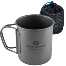 COOK'N'ESCAPE Tazza da campeggio 375 ml Piccola tazza in titanio con tazza da caff? leggera da zaino Manico pieghevole per escursioni all'aperto