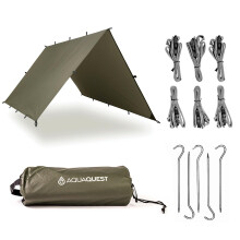 AquaQuest Defender Tarp - Heavy-Duty Vattentt (20 000 mm) smtejpad regnfluga fr Camping Bushcraft & Survival - 10?7 Olive Drab Kit