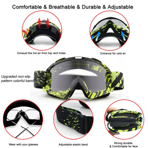 SPOSUNE Γυαλιά Μοτοσικλέτας UV400 για Motocross ATV Ανέμους Σκόνη για Ενήλικες 1