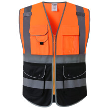 JKSafety 9 Lommer Klasse 2 H?jt synlig reflekterende sikkerhedsvest Lynl?s Front ?ndbar foring Orange-Sort Opfylder ANSI/ISEA-standarder (150-Ora