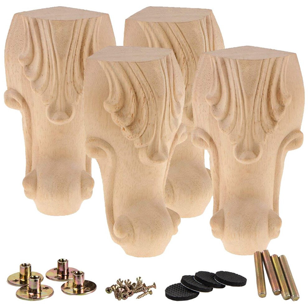 La Vane 4 Inch / 10Cm Wooden Furniture Legs Set Of 4 European Style Solid Wood Carving Furniture Replacement Feet Decoration For Sofa Cabinet Wardro 8789221332764