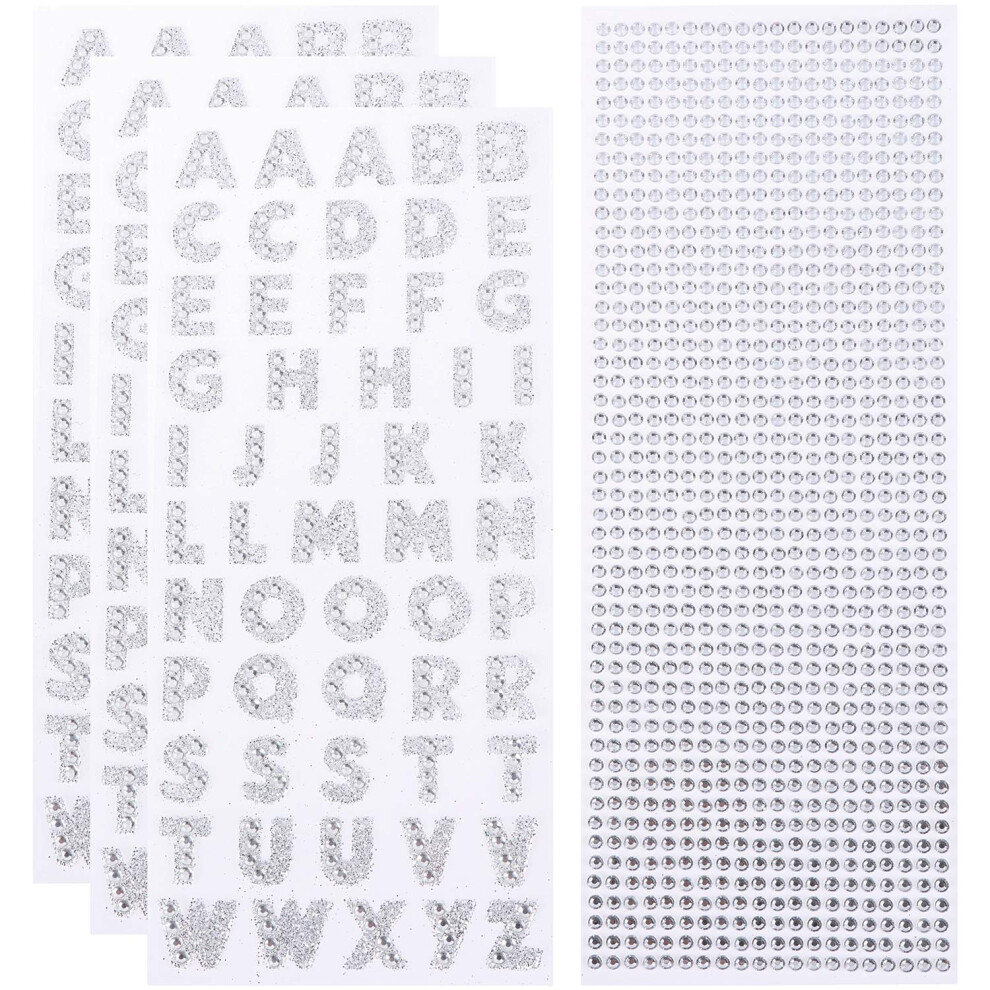 3 Vellen Glitter Alphabet Stickers en 1 Vel Strass Stickers voor Decoratie en DIY