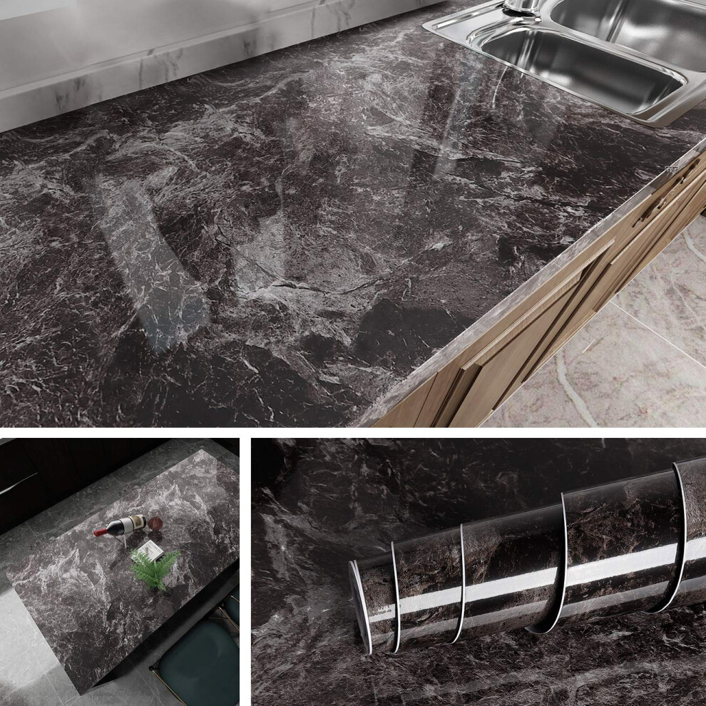 Photos - Wallpaper Livelynine 15.8x394 Inch Dark Marble  Peel and Stick Marble Countertop Waterproof Contact Paper kitchen  S