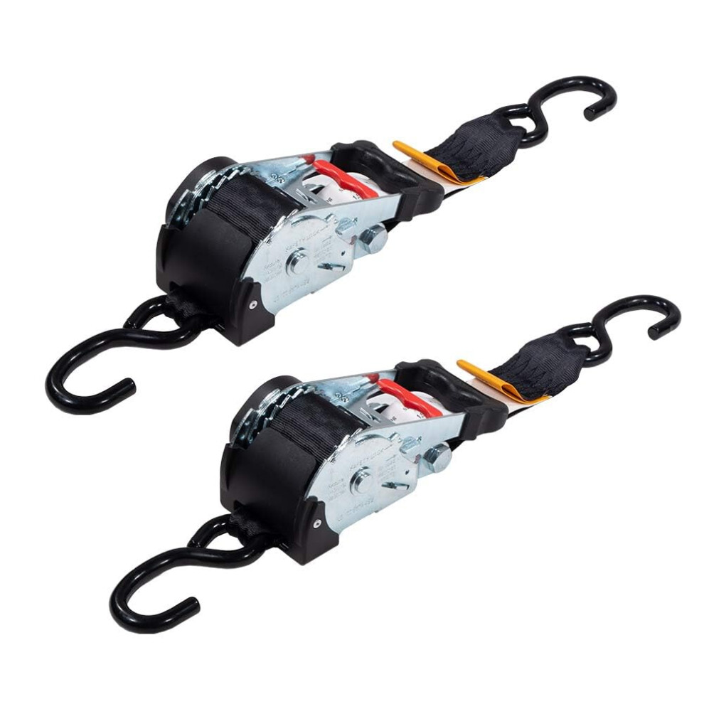 Mytee Products (2 Pack) 2"""" X 10' Auto Retract Ratchet Straps | Quick N Easy Retractable Ratchet Straps With Coated S Hook Tiedowns For Motorcycles 880273487780
