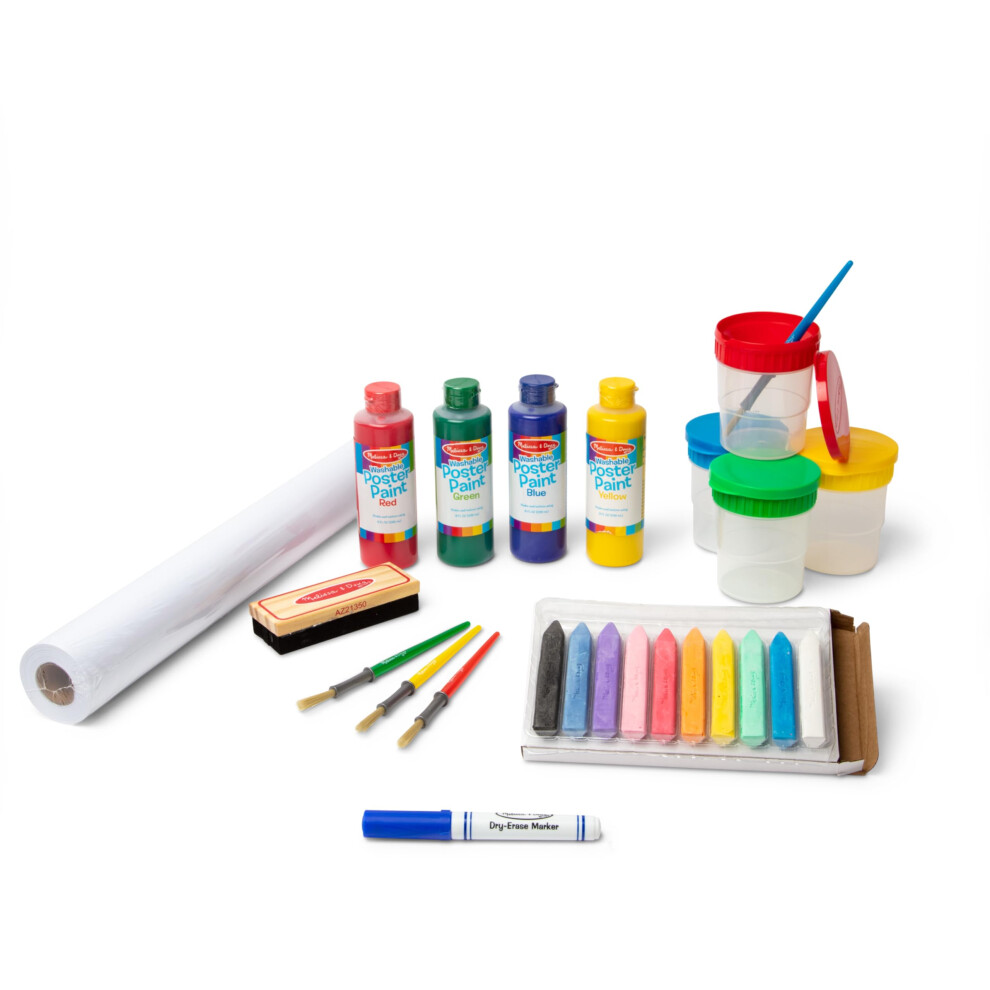 Melissa & Doug Easel Accessory Set - Paint Cups Brushes Chalk Paper Dry-Erase Marker - Fsc Certified