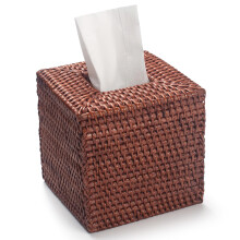 Square Rattan Tissue Box Cover, Hand Woven Wicker Tissue Holder, 14.5 x 14.5 X 14.5 cm, Honey Brown