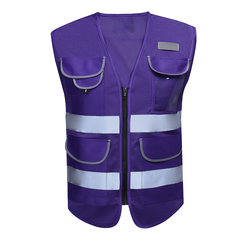 Shine Bright Premium High Visibility Safety Vest With Reflective Strips Breathable Mesh Purple Size Medium 094969036330