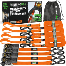 Rhino USA Sangles d'arrimage cliquet (paquet de 4) 2,5 cm x 4,6 m (rsistance la rupture de 1823 lb) Sangles d'arrimage ultimes avec cro