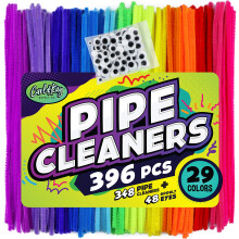 348 pijpenragers plus 48 Googly Eyes - gekleurde chenillestelen voor Kids Craft - pluizige stelen in 29 kleuren