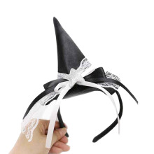 Dark Halloween Witch Hat Headband with Lace Party Wear-White