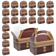 24 Pack Paper Party Favor Boxes, Pirate Theme Treasure Chest Design Goodie Boxes 16cm x 9cm x 10cm