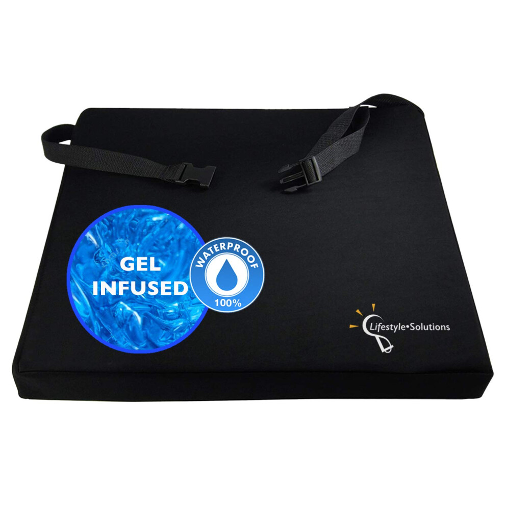 Lifestyle-Solutions Lifestyle Wheelchair Cushion Waterproof Orthopedic Gel Seat Pad For Back Support Coccyx Sciatica Pressure Sores And Tailbone Pain Relief (20"""" X 1