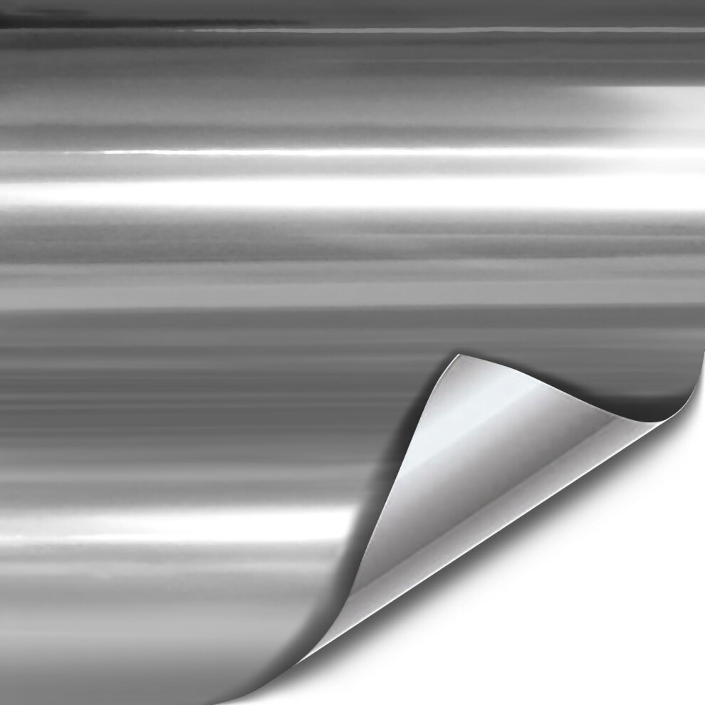Vvivid Mirror Chrome Cast Vinyl Wrap Self-Adhesive Film Air-Release Bubble And Air Free 3Mil (0.5Ft X 5Ft) Silver 628856029770