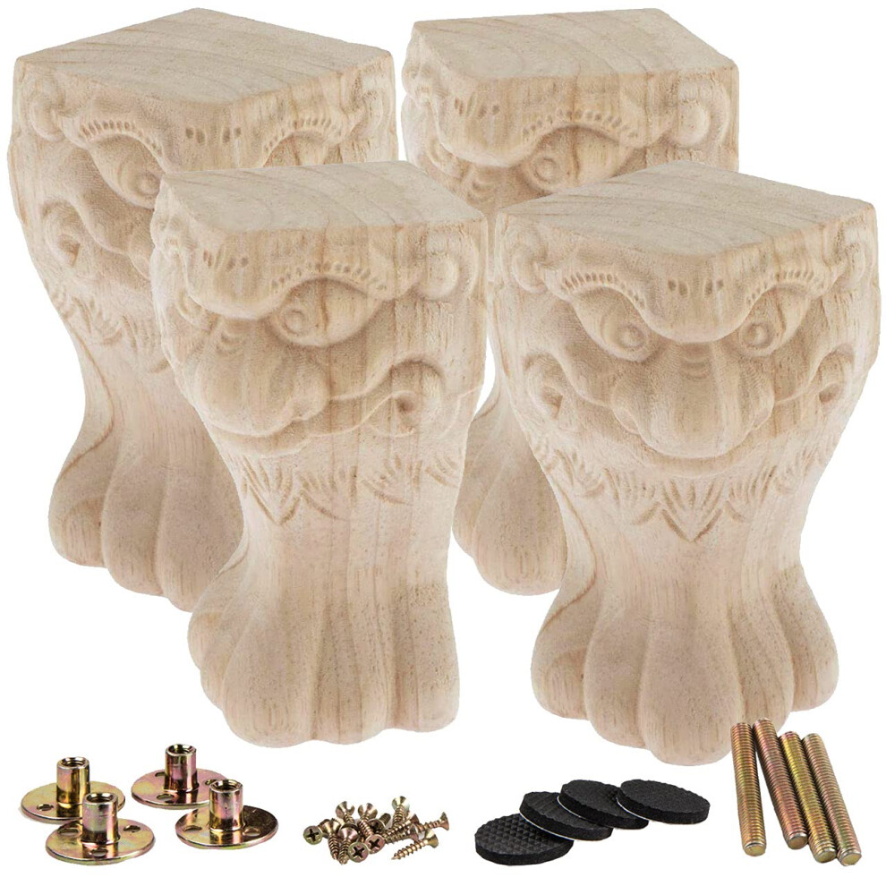 La Vane 4 Inch / 10Cm Wooden Furniture Legs Set Of 4 European Style Solid Wood Carving Furniture Replacement Feet Decoration For Sofa Cabinet Wardro 8789259465274
