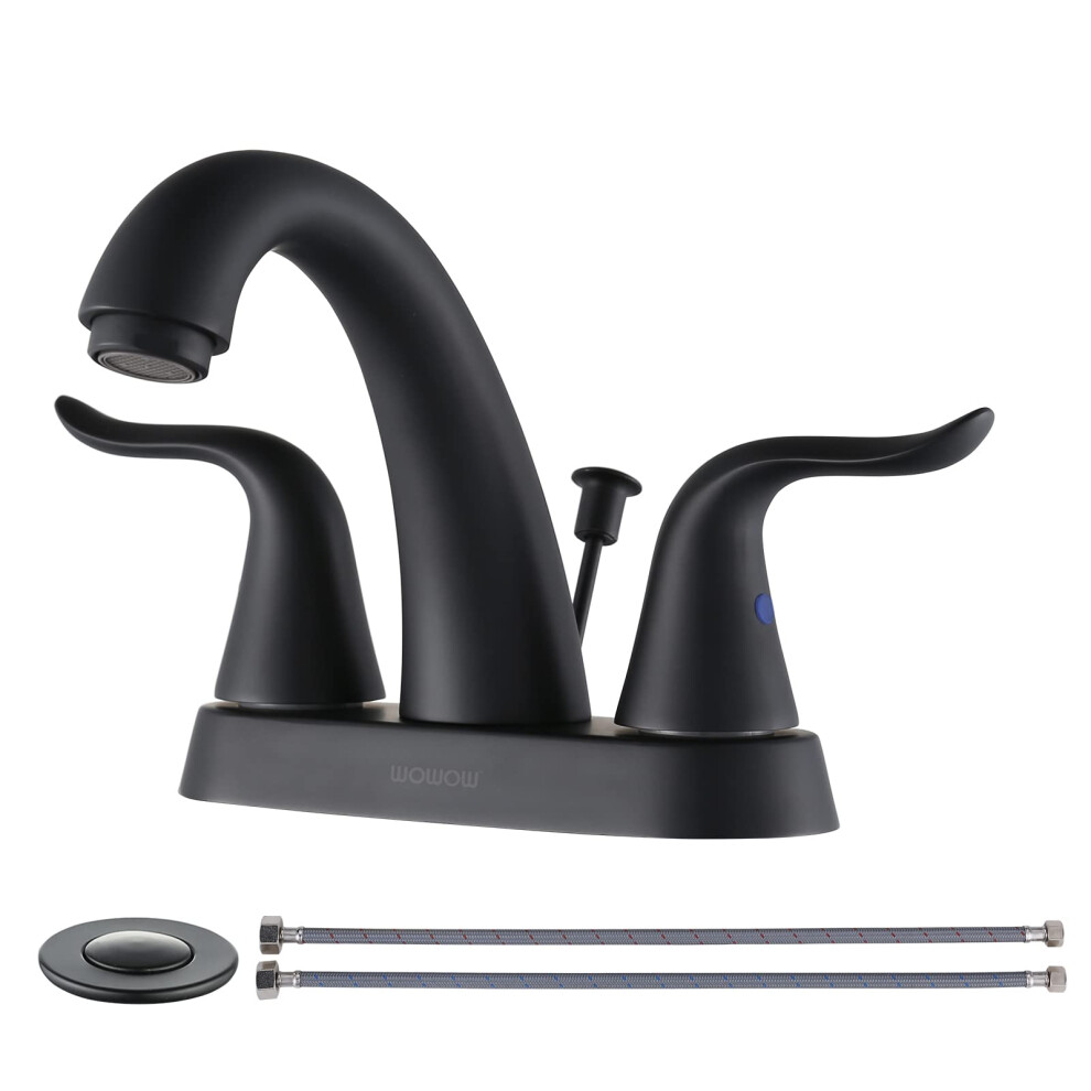 Wowow Black Bathroom Faucet 2 Handle Bathroom Sink Faucet 4 Inch Centerset Bathroom Faucets 3 Holes Lavatory Faucet With Lift Rod Drain Stopper Vanit 663250026802