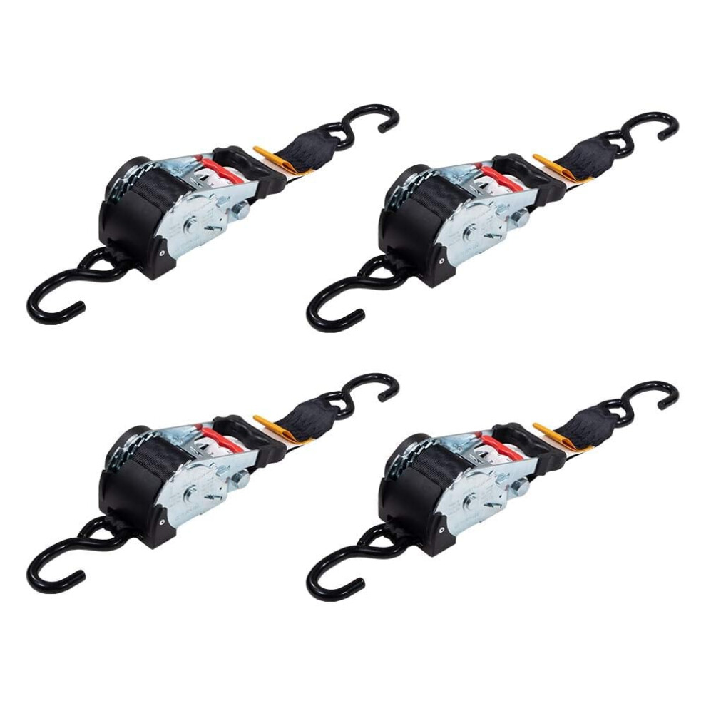 Mytee Products (4 Pack) 2"""" X 10' Auto Retract Ratchet Straps | Quick N Easy Retractable Ratchet Straps With Coated S Hook Tiedowns For Motorcycles 880556350596