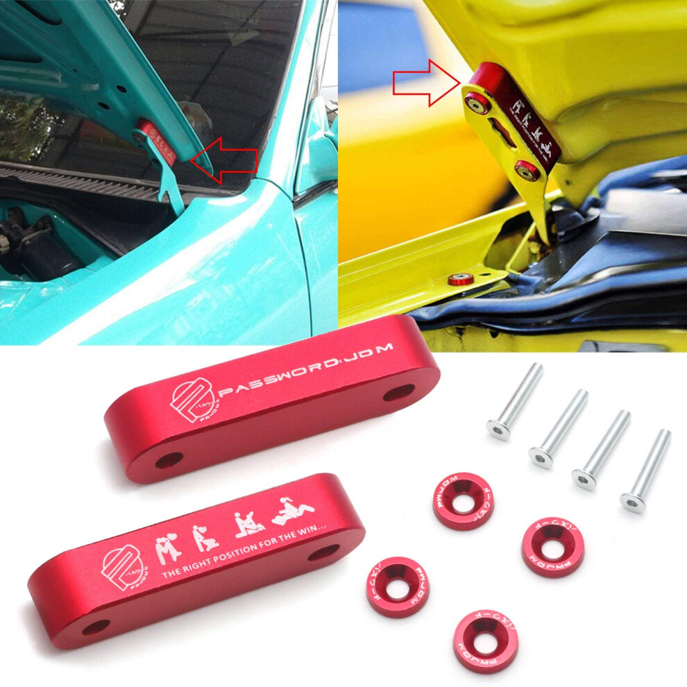 Xotic Tech Jdm Front Hood Vent Space Riser Spacer Modification Kit Aluminum Alloy Billet Compatible With Honda Civic Crx Acura Integra (Red) Red 827154527180