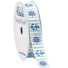 Ribbli Satin Nautical Anchors Askartelunauha 5/8 tuuman x 10 jaardin valkoinen/laivasto/sininen kytt hiusrusetteihin. Syntympivlahjojen krimin
