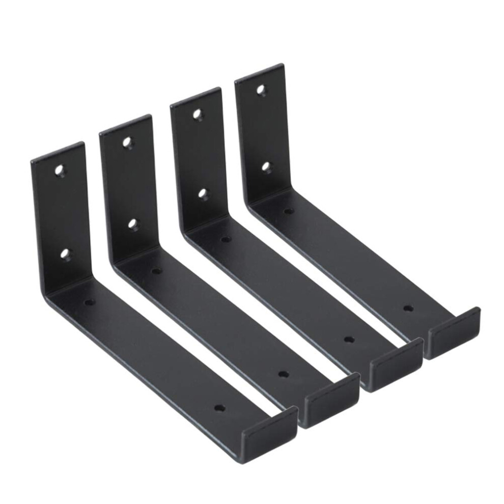 Shelf Brackets 8 Inch 4Pcs Heavy Duty Frosted Black Wall Bracket With Lip For Floating Shelves Rustic Iron Metal Shelf Bracket For Diy Open Shelving 8414778759978