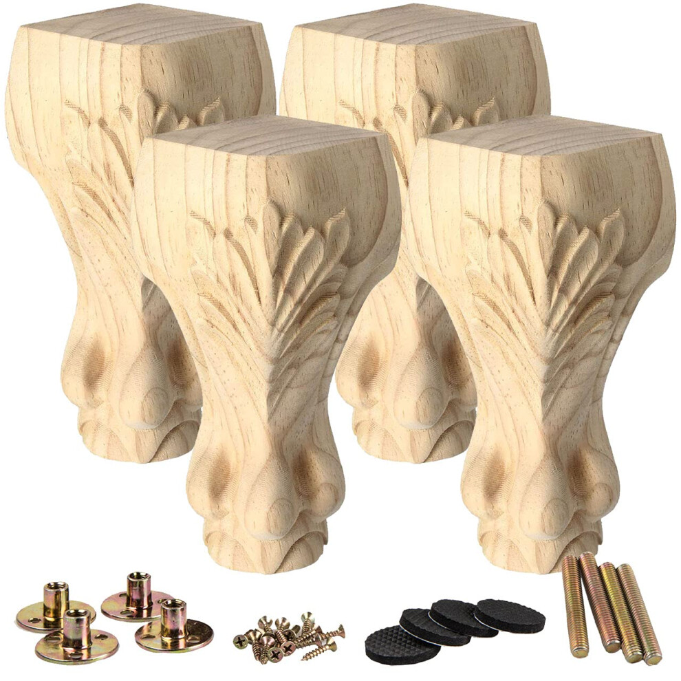 La Vane 8 Inch / 20Cm Wooden Furniture Legs Set Of 4 European Style Solid Wood Carving Furniture Replacement Feet Decoration For Sofa Cabinet Wardro 8789259465373