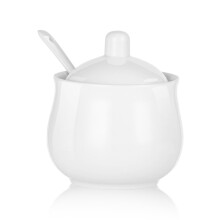 CHILDIKE Azucarero de cermica con tapa y cuchara, tarro de almacenamiento de porcelana blanca para azcar, sal y pimienta, 8 onzas
