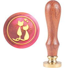 craspire Tampon de cire  cacheter en forme de chats d'amour, tampons de cire  cacheter pour la Saint-Valentin, tampon en bois rtro animal, sce