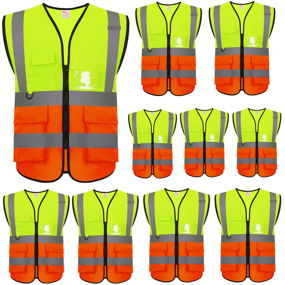 zojo High Visibility Safety Vests With Pockets Pack of 10 Wholesale Reflective Vest for Outdoor Works Cycling Jogging Walking Sports - Fits for M-image-OPC-PN9BG98-NEW